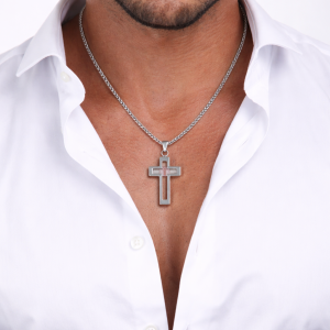 The Faith & Heritage Cross: Nano-Bible Men’s Stainless Steel Necklace