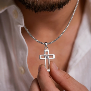 The Faith & Heritage Cross: Nano-Bible Men’s Stainless Steel Necklace