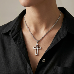 The Faith & Heritage Cross: Nano-Bible Men’s Stainless Steel Necklace