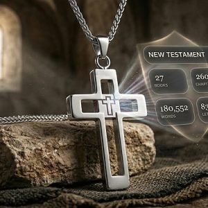 The Faith & Heritage Cross: Nano-Bible Men’s Stainless Steel Necklace